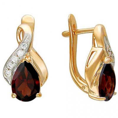 

Серьги из красного золота Эстет 01С312154-2, фианит/гранат, 01С312154-2