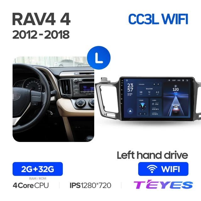 

Магнитола Teyes CC3L Wi-Fi 2/32 10" Toyota RAV4 4 XA40 5 XA50 2012-2018 (Left hand drive), CC3L Wi-Fi 2/32 10"