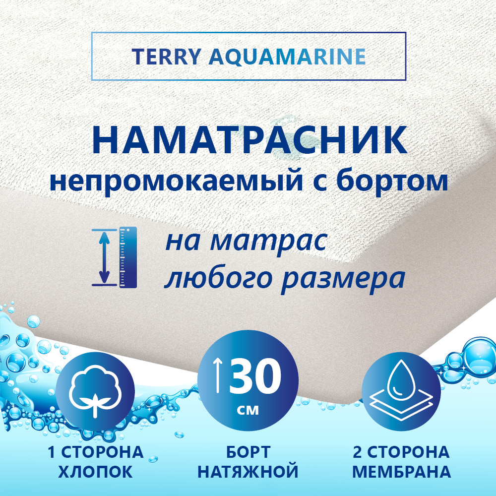 Наматрасник защитный CORRETTO Terry Aquamarine, непромокаемый 85х186, на матрас до 30 см.