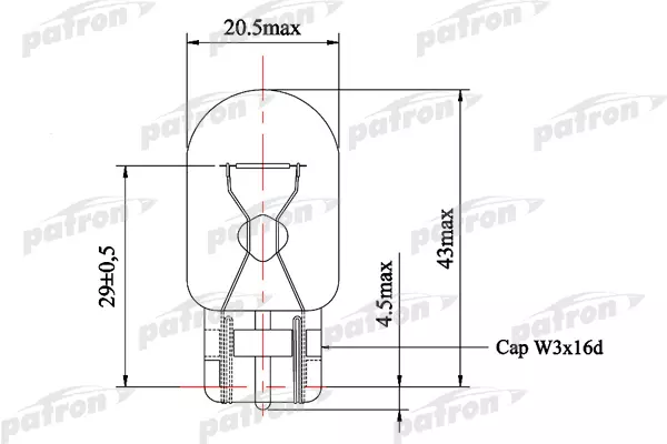 PATRON PLW21W ЛАМПА НАКАЛИВАНИЯ (10ШТ В УПАКОВКЕ) W21W 12V NVA CP W3X16D