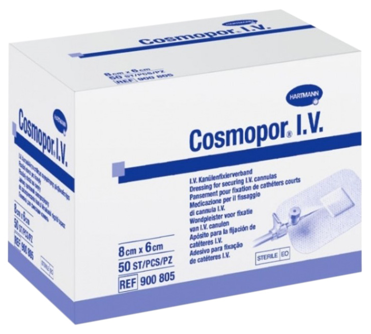 Повязки для фиксации катетера 8х6см 50шт COSMOPOR I.V. 9008054