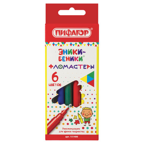 Фломастеры ПИФАГОР ЭНИКИ-БЕНИКИ, 6 цветов, вентилируемый колпачок, 151400, (5шт.)