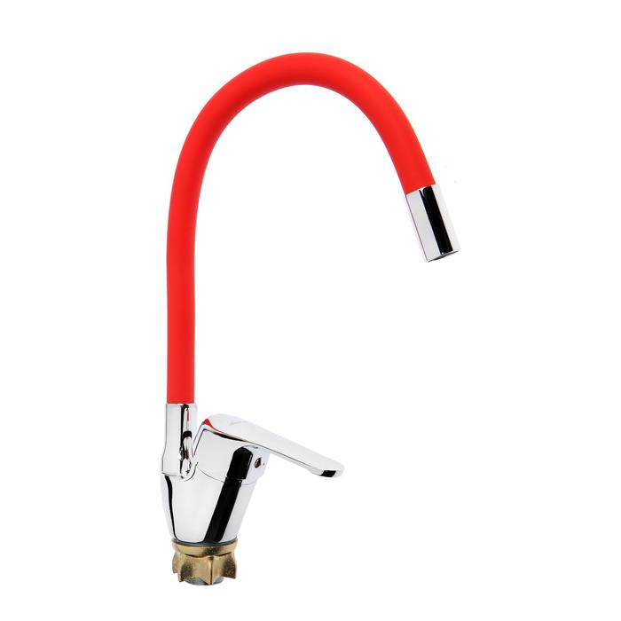 

Смеситель для кухни Accoona A4844N, однорычажный, силиконовый излив, силумин, красный/хром, A4844N