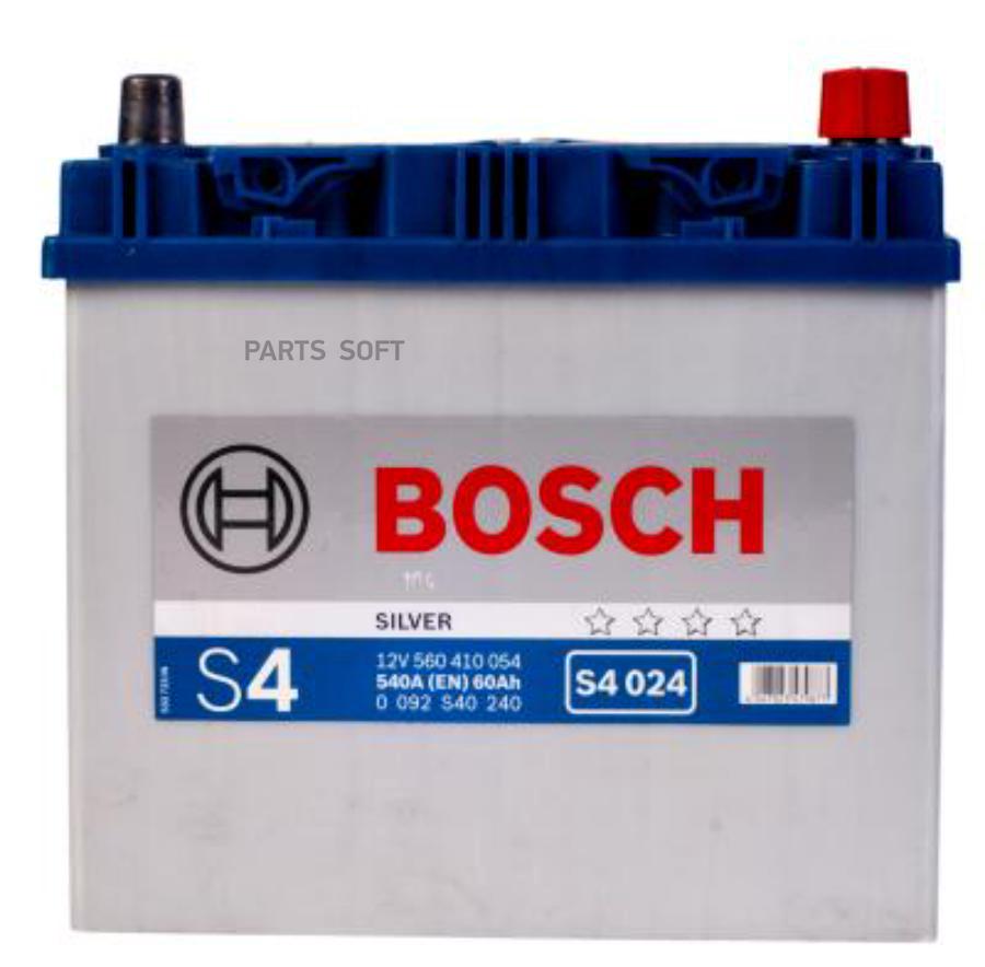 

BOSCH Аккумулятор S4 12V 60Ah 540A 232х173х225 Полярность 0 Клеммы 1 Крепление B00, 0092S40240