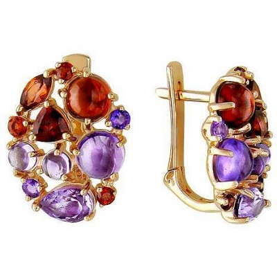 

Серьги из серебра Эстет 01С356232А-1, гранат/аметист, 01С356232А-1