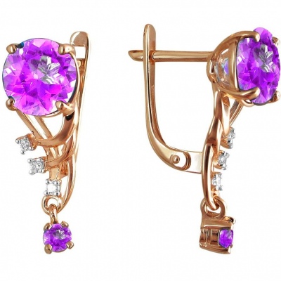 

Серьги подвески из серебра Эстет 01С3511270А-3, фианит/аметист, 01С3511270А-3
