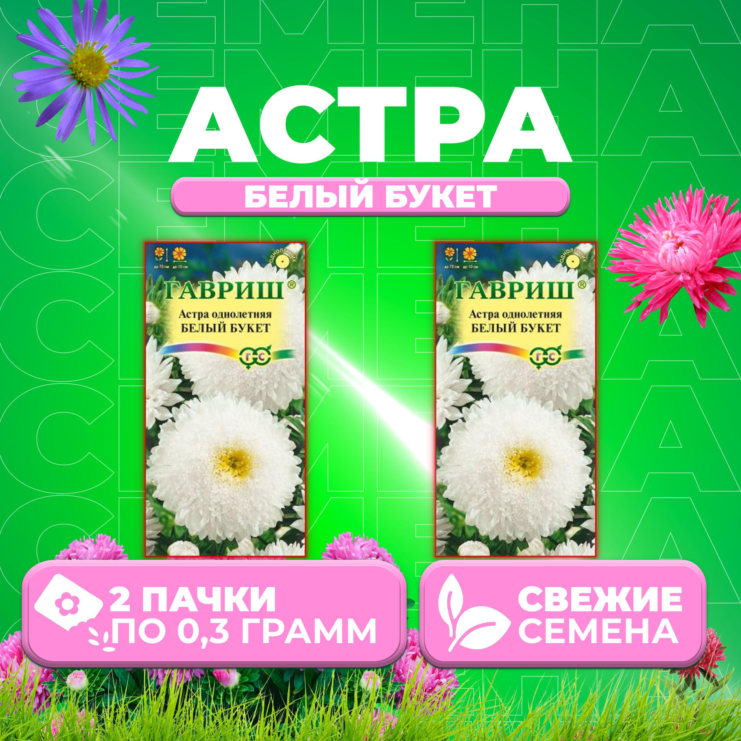 

Семена Астра Букет белый, 0,3г, Гавриш, Цветочная коллекция (2 уп)
