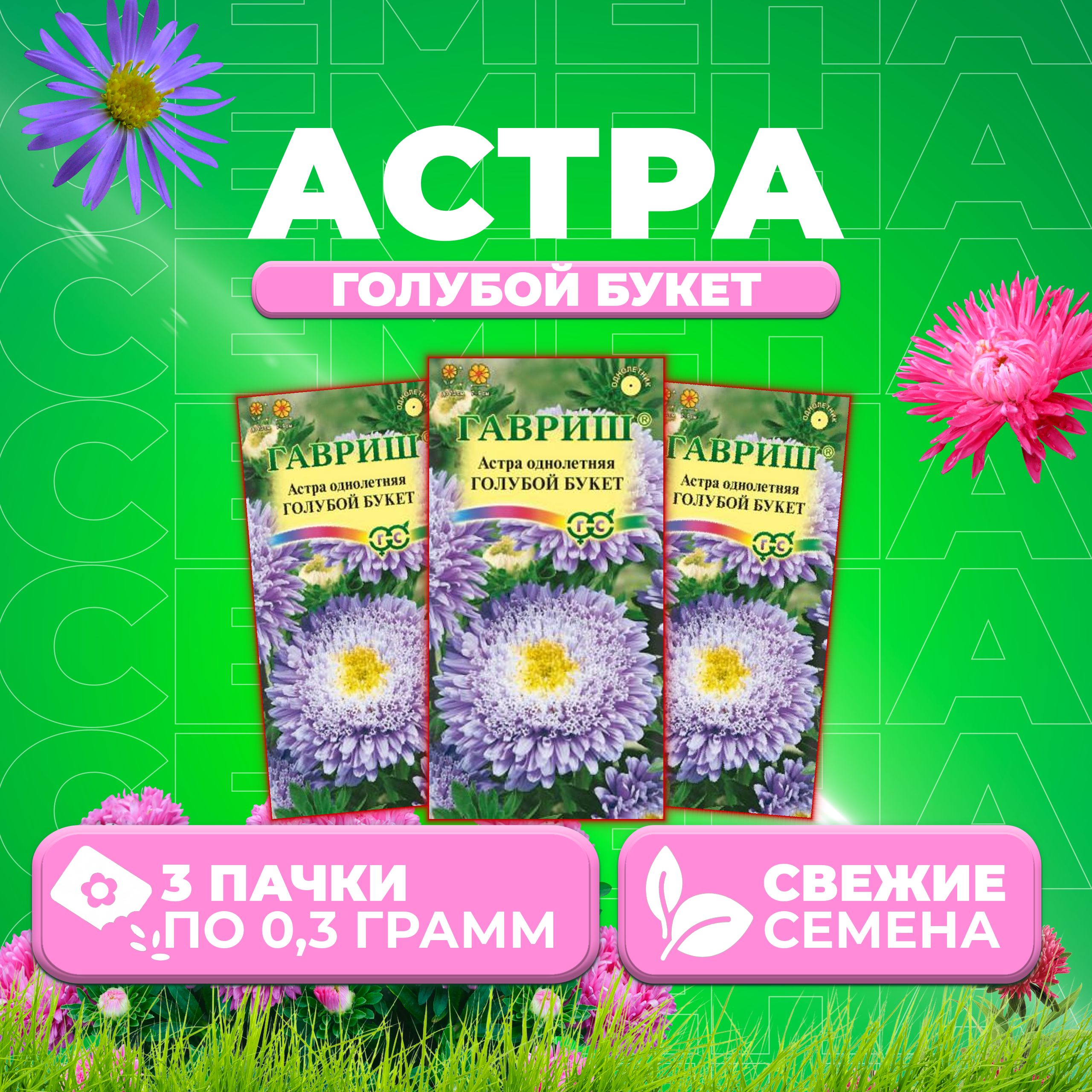 

Семена Астра Букет голубой, 0,3г, Гавриш, Цветочная коллекция (3 уп)