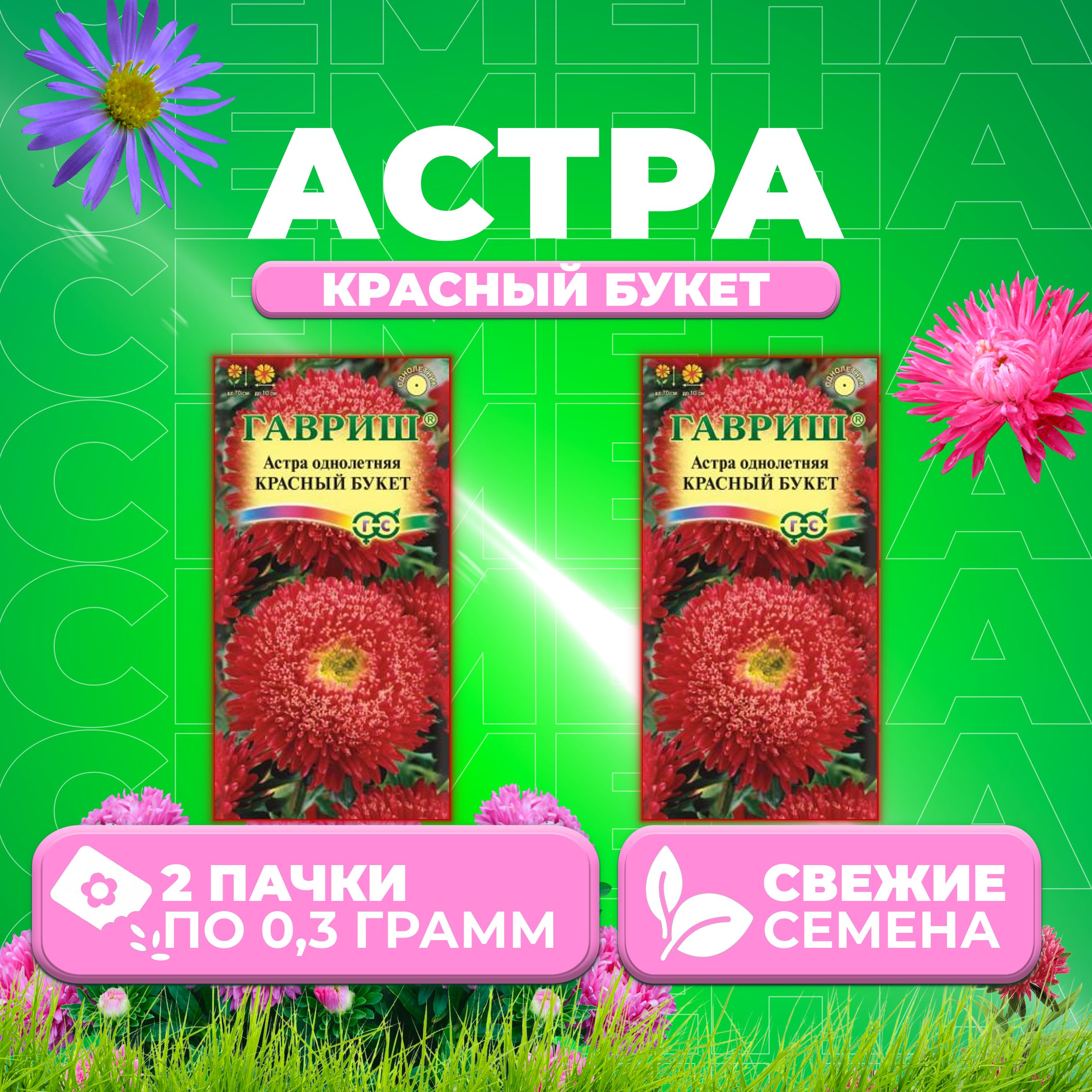 

Семена Астра Букет красный, 0,3г, Гавриш, Цветочная коллекция (2 уп)