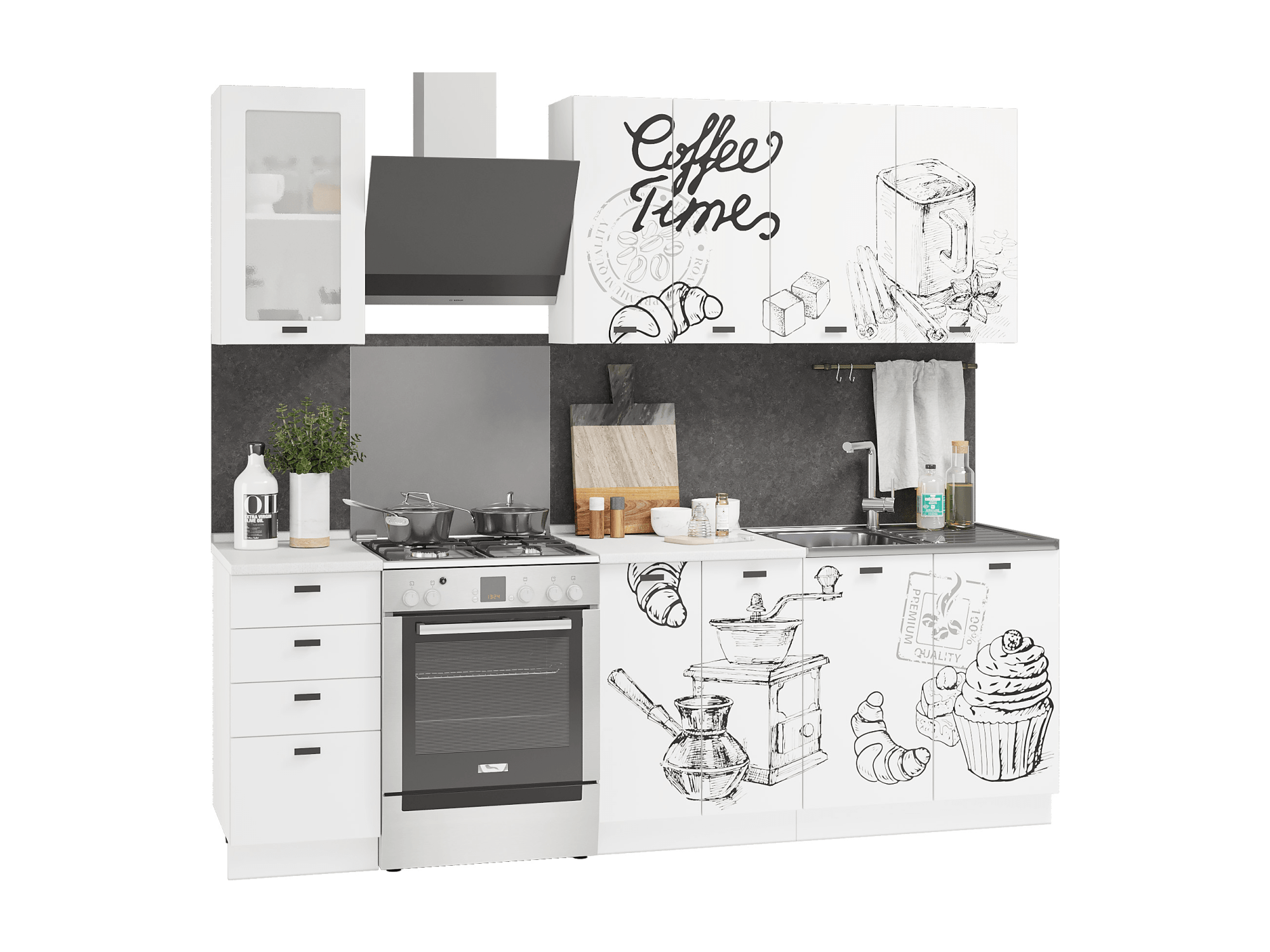 

Комплект кухни Чикаго Coffe Time 1,8 м №4 Шагрень белая coffe time/шагрень белая coffe tim