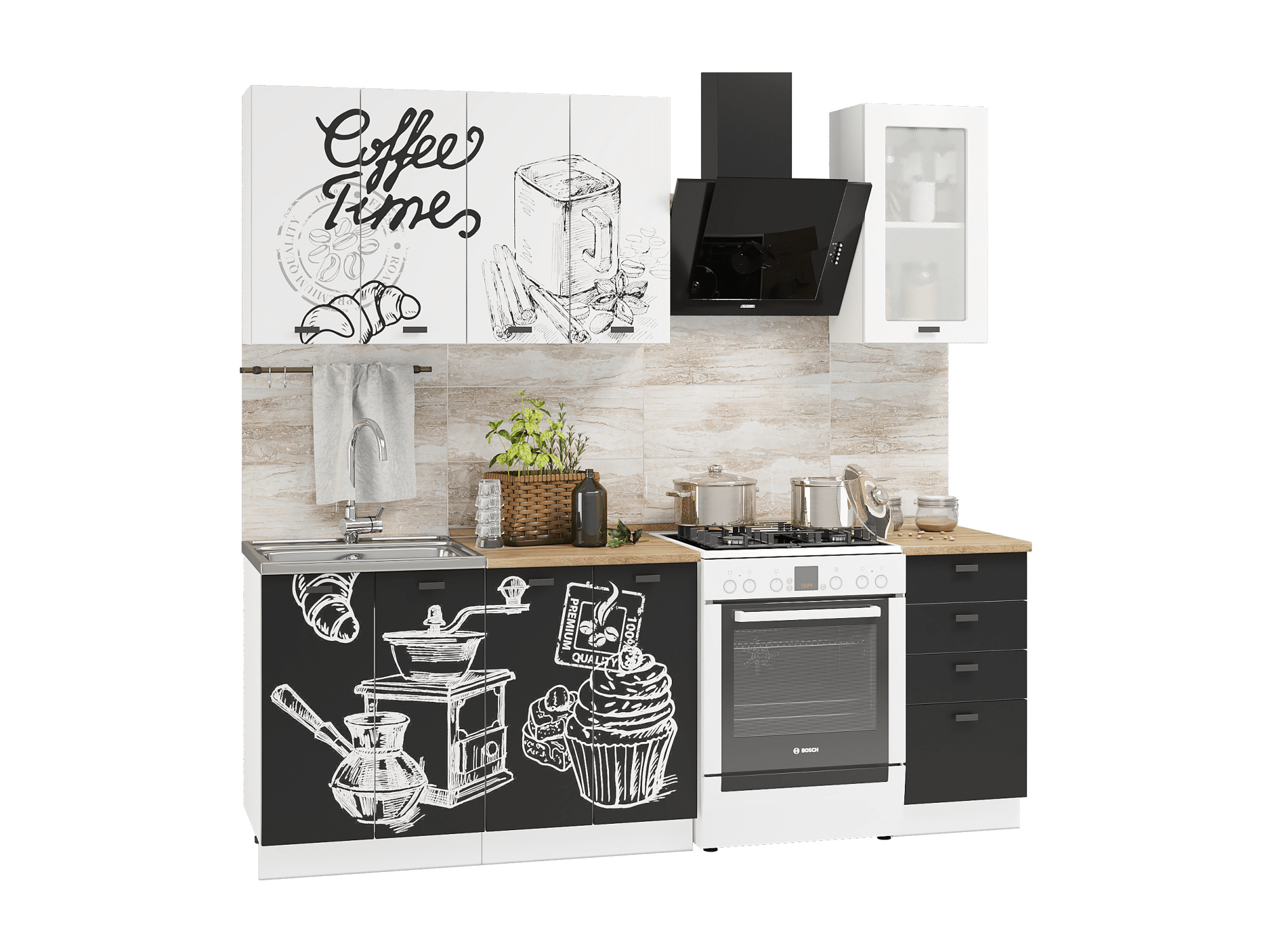 

Комплект кухни Чикаго Coffe Time 1,6 м №5 Шагрень белая coffe time/шагрень черная coffe ti