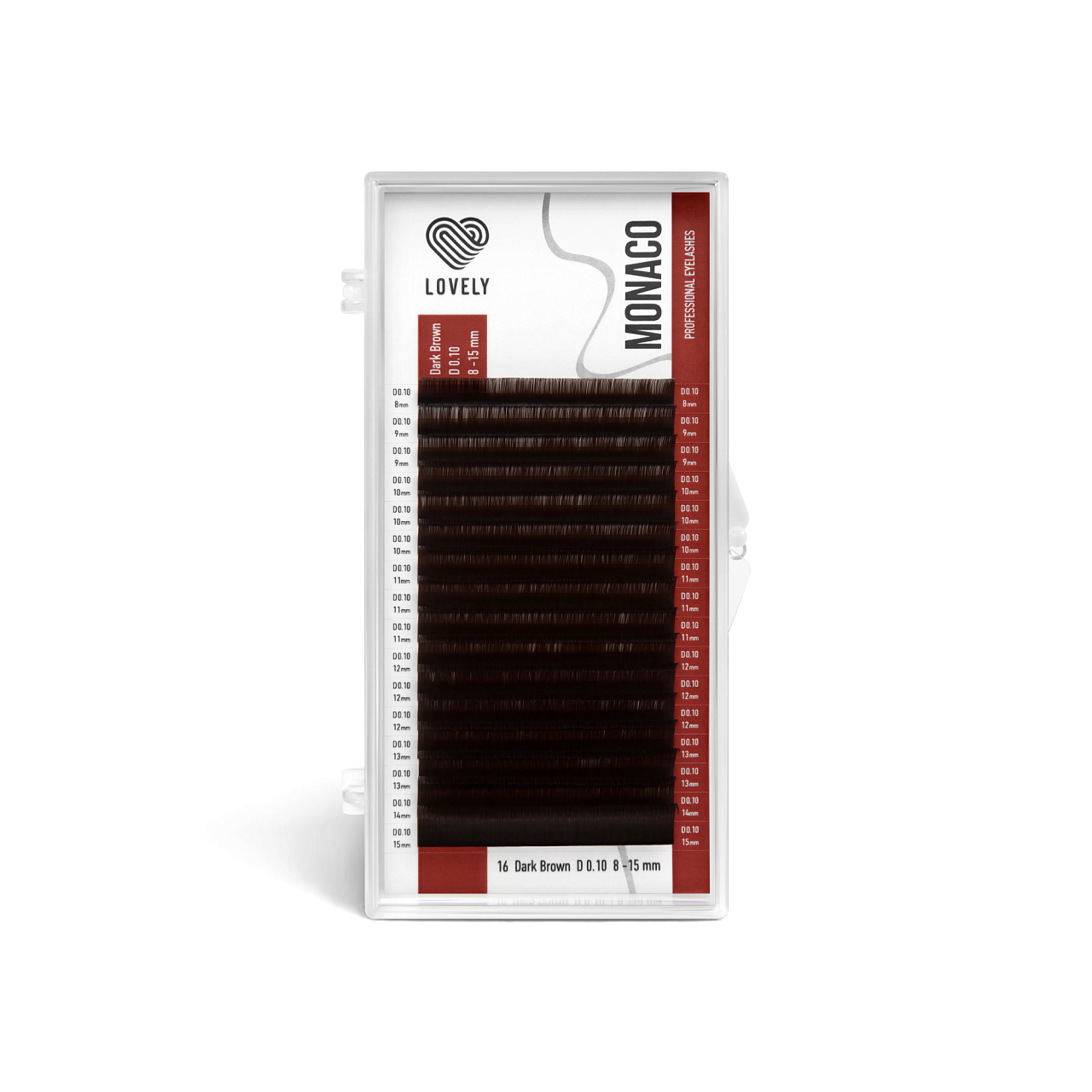 Ресницы для наращивания темно-коричневые Lovely Monaco 16 линий Mix D 0.10 5-8mm черные lovely lashy red 16 линий с 0 07 8 мм
