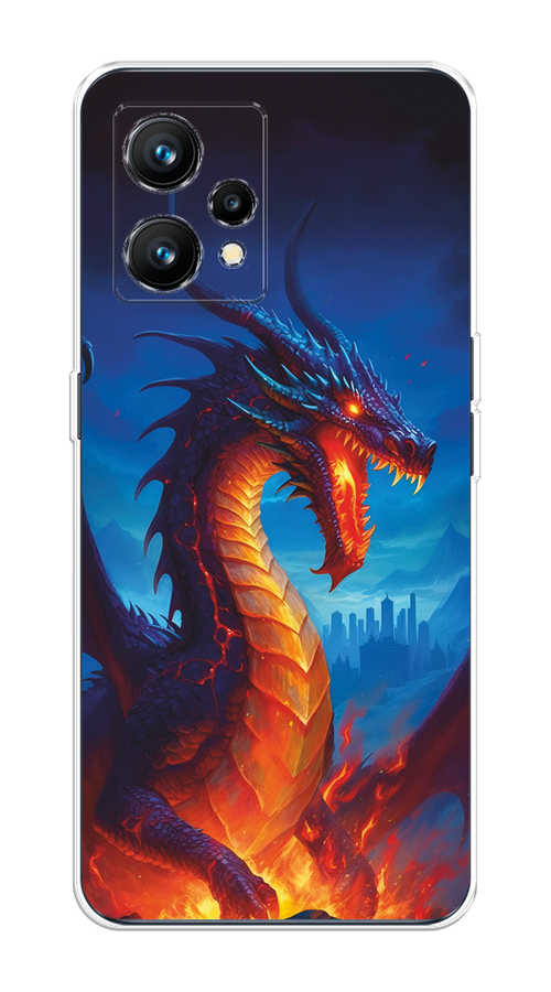 

Чехол на Realme 9 4G "Дракон над лавой", Оранжевый;коричневый;синий, 258750-1