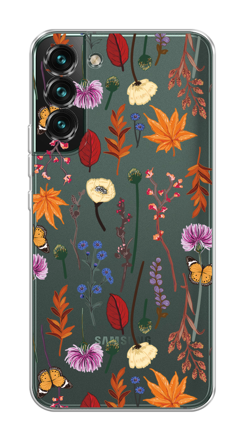 

Чехол на Samsung Galaxy S22 "Orange Purple flowers", Оранжевый;красный;розовый;желтый;прозрачный, 2103850-1