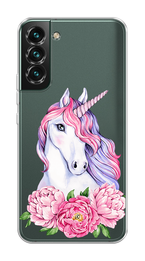 

Чехол на Samsung Galaxy S22 "Единорог с пионами", Розовый;белый;зеленый, 2103850-1