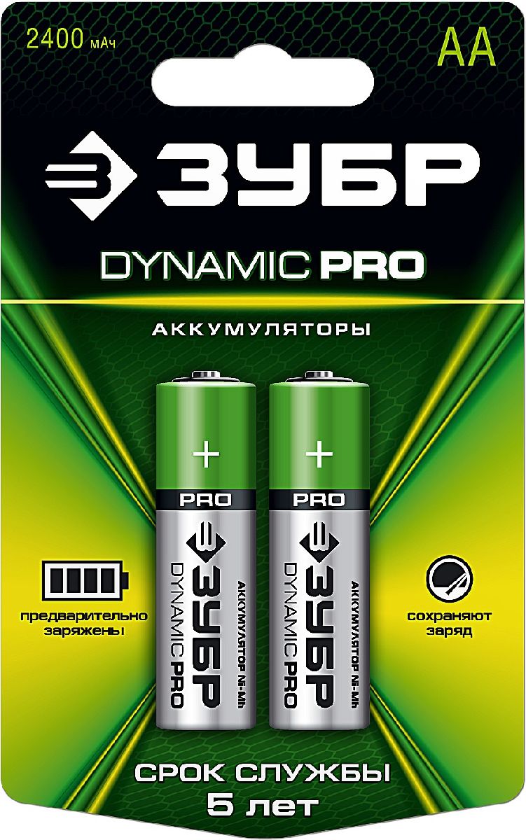 

Аккумулятор никель-металлогидридный ЗУБР DYNAMIC Pro AA 2400 мАч 2 шт (59275-2C_z01), 59275-2C_z01