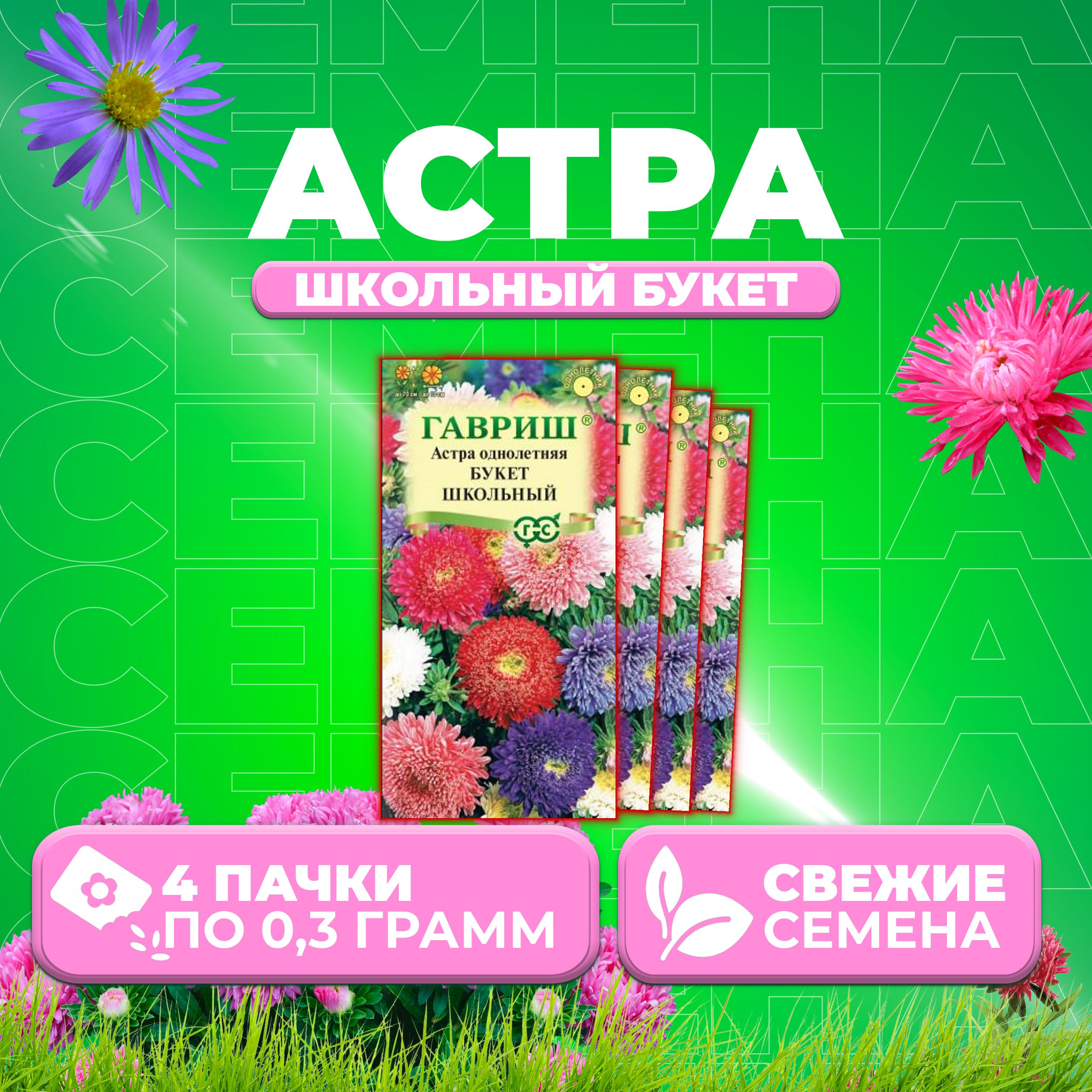 

Семена Астра Букет школьный, смесь, 0,3г, Гавриш, Цветочная коллекция (4 уп)