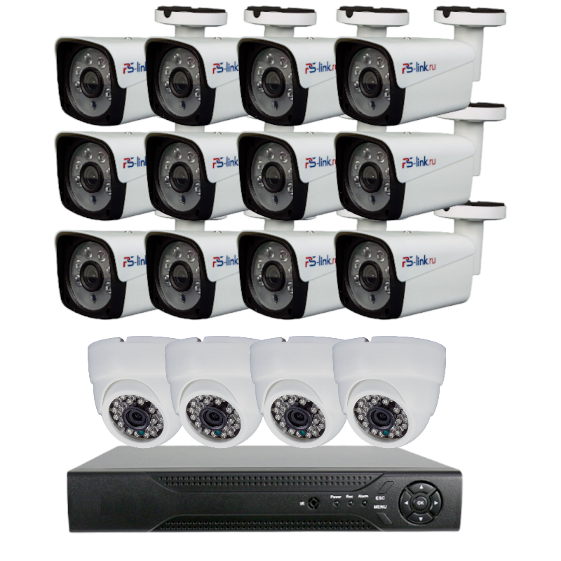 Комплект видеонаблюдения AHD Ps-Link KIT-B2412HD 16 камер 2Мп внутренние и уличные картинки половинки