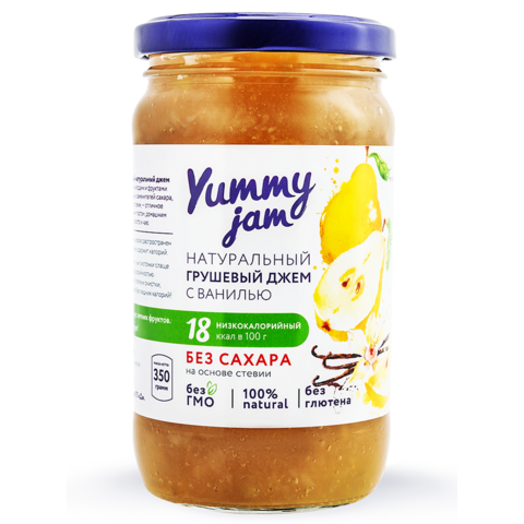 Натуральный низкокалорийный джем без сахара Yummy Jam, 350 г, грушевый с ванилью