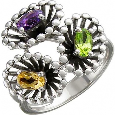 

Кольцо из серебра с аметистом/цитрином/хризолитом р. 16 Эстет 01К358018-2, 01К358018-2