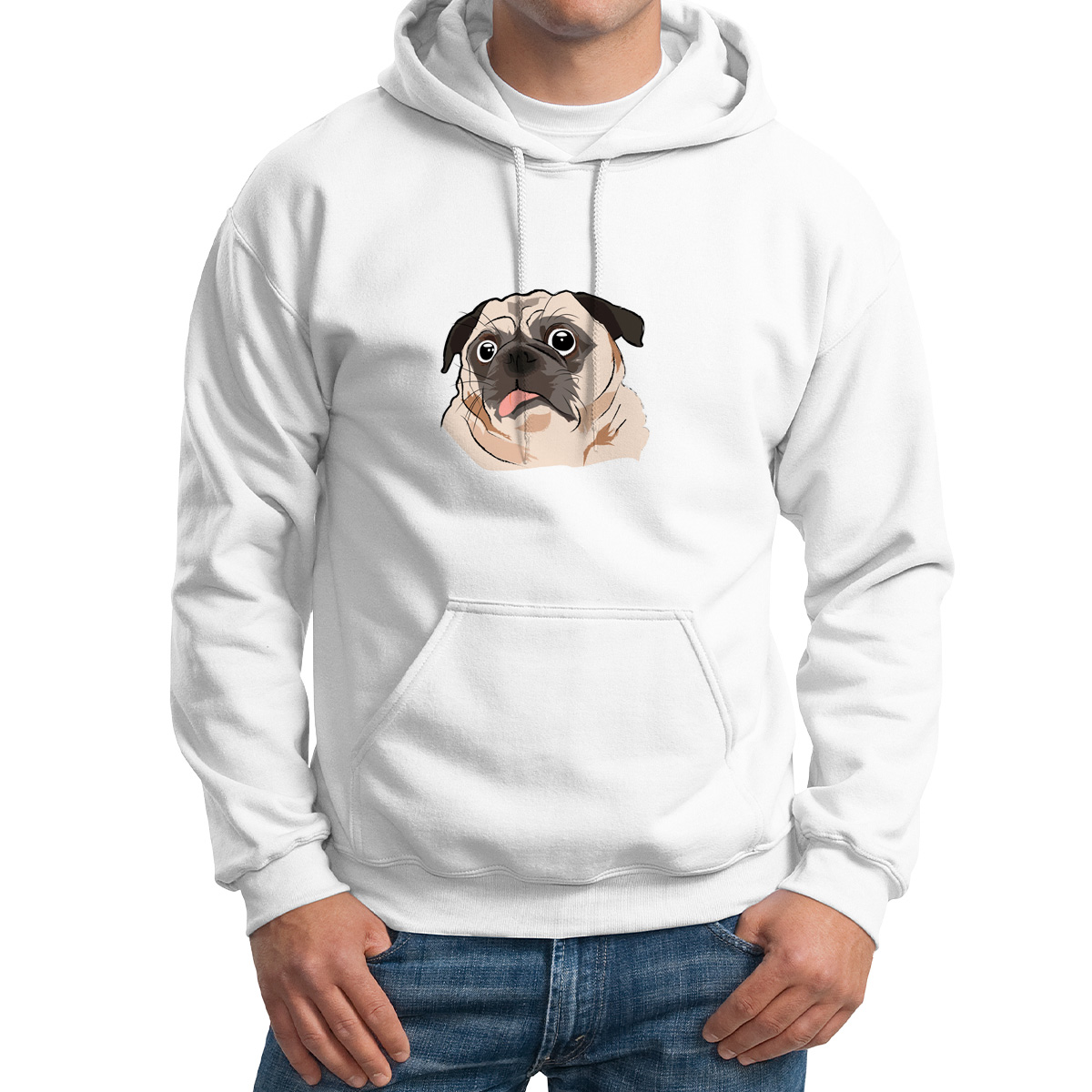 

Худи унисекс CoolPodarok Животные. Мопс белое 50 RU, M0501603
