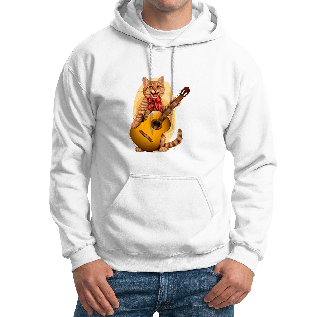 

Худи унисекс CoolPodarok Животные. Кот с гитарой белое 50 RU, Белый, M0501593