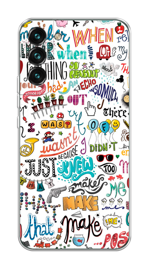 

Чехол на Samsung Galaxy S22 "Много надписей", Белый;серый;голубой, 2103850-1