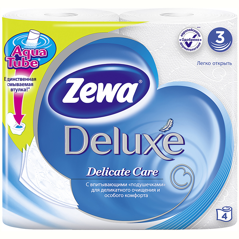 Купить Бумага туалетная ZEWA Deluxe 3сл, 4рул/упак, белая