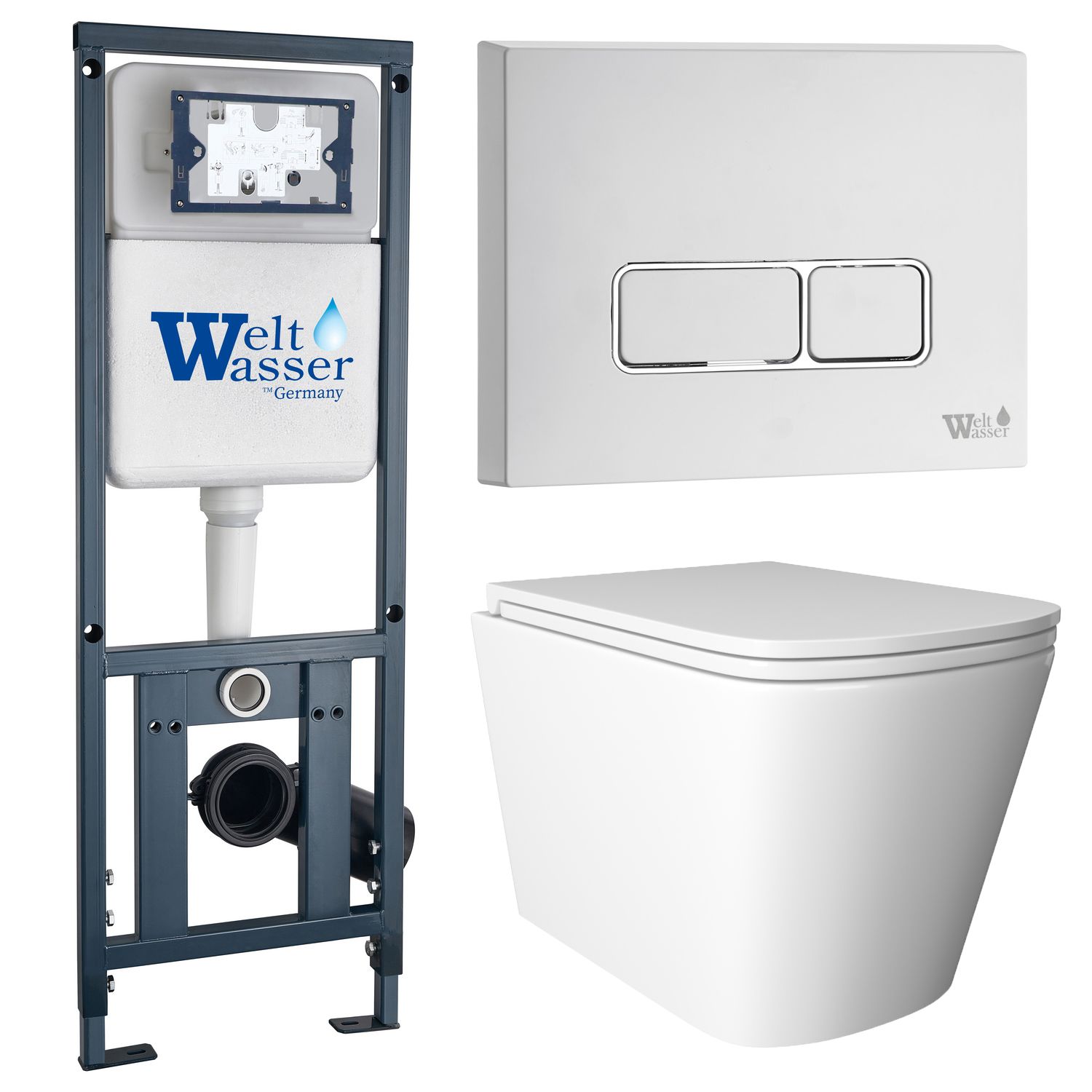 

Инсталляция Weltwasser Mar 410 + кнопка Mar 410SE GL-WT белая + унитаз Verna JK3021022, Marberg JKS302410SGW