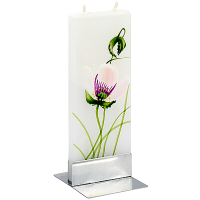 фото Свеча плоская 60х7х150 мм белый цветок прямоугольная кремовая на подставке "fl" 1/7/56 flatyz