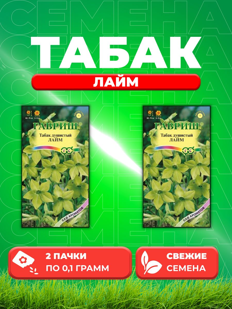 

Семена Табак душистый Лайм, 0,1г, Гавриш, Сад ароматов (2уп)