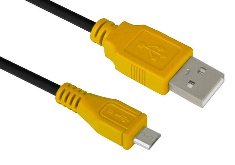 фото Кабель для смартфона gcr usb 2.0 am - micro b 5pin 1.5m black-yellow gcr-50700