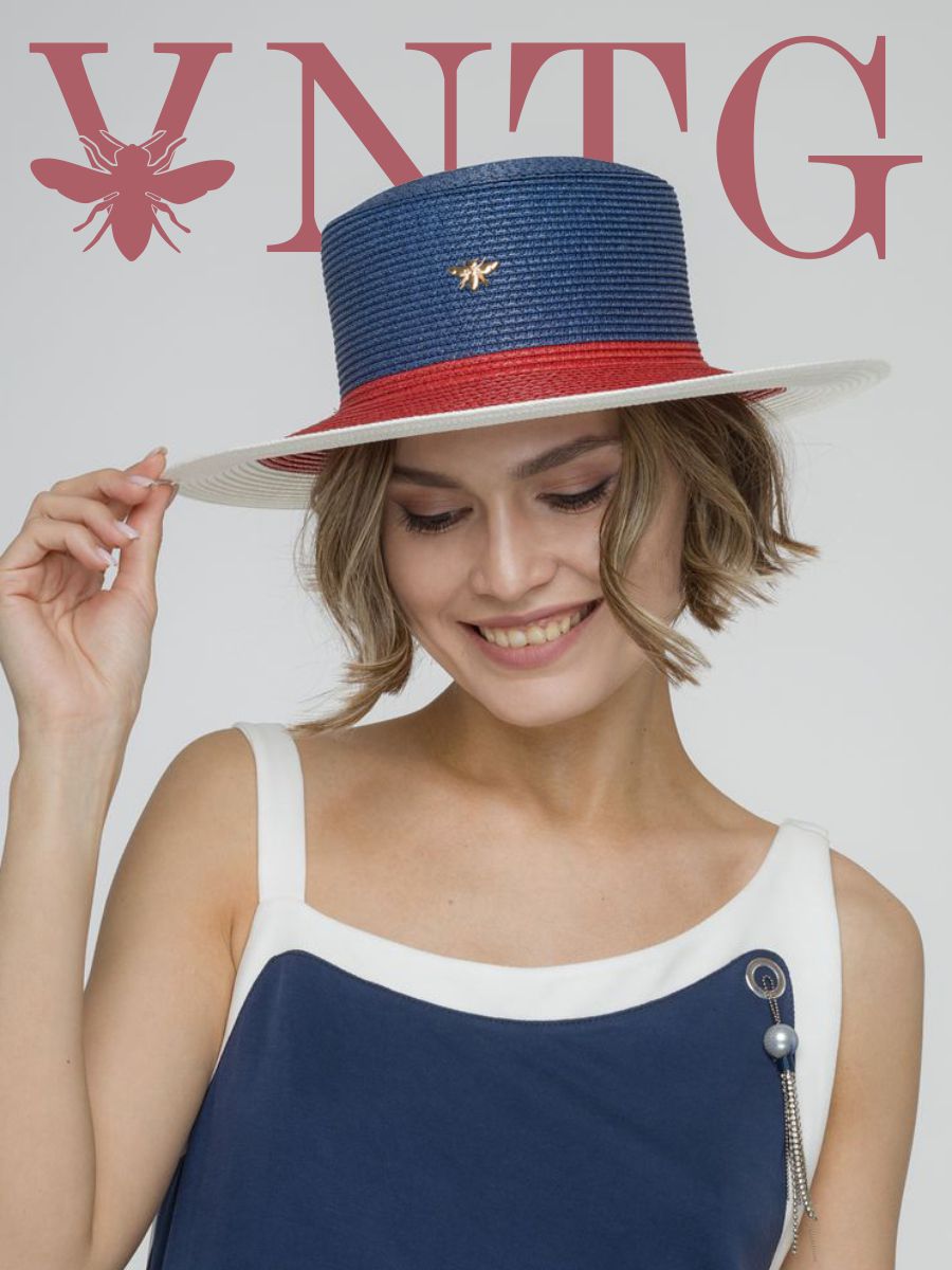 Шляпа женская vintage+ 620 синяя/красная/белая, р.55-59