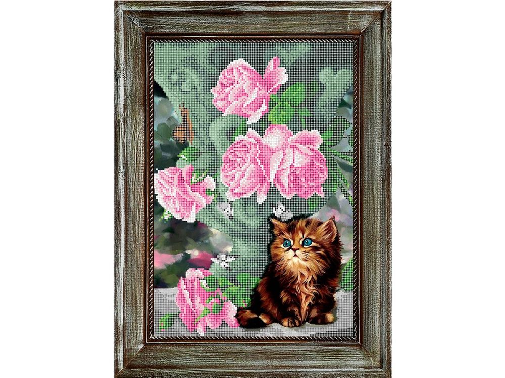 

Рисунок на ткани «Котёнок и розы»