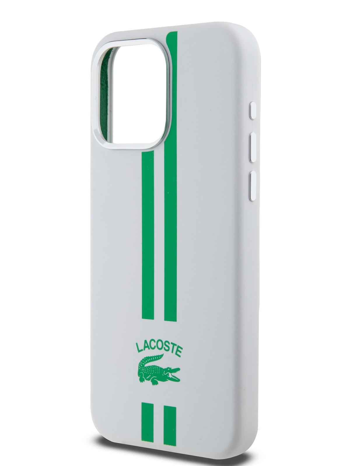 

Чехол Lacoste для iPhone 15 Pro Max с эффектом Soft-touch Stripes Hard White, Белый