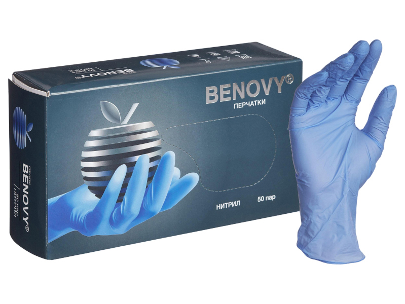 

Медицинские перчатки нитрил, BenovyM 100 шт, Фиолетовый;голубой