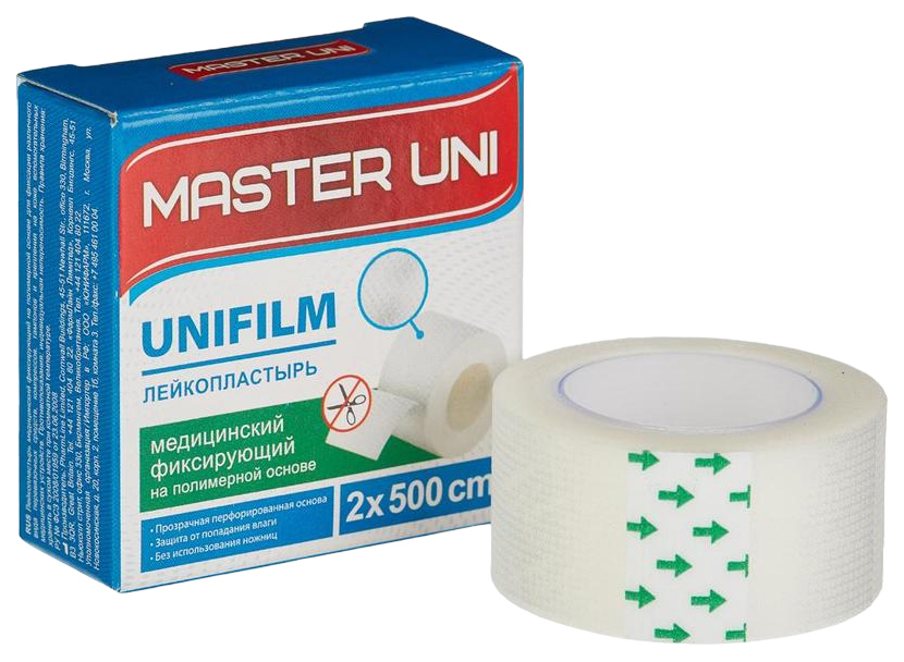 

Лейкопластырь 2х500см полимерный в картоне Master Uni, 3шт, Белый