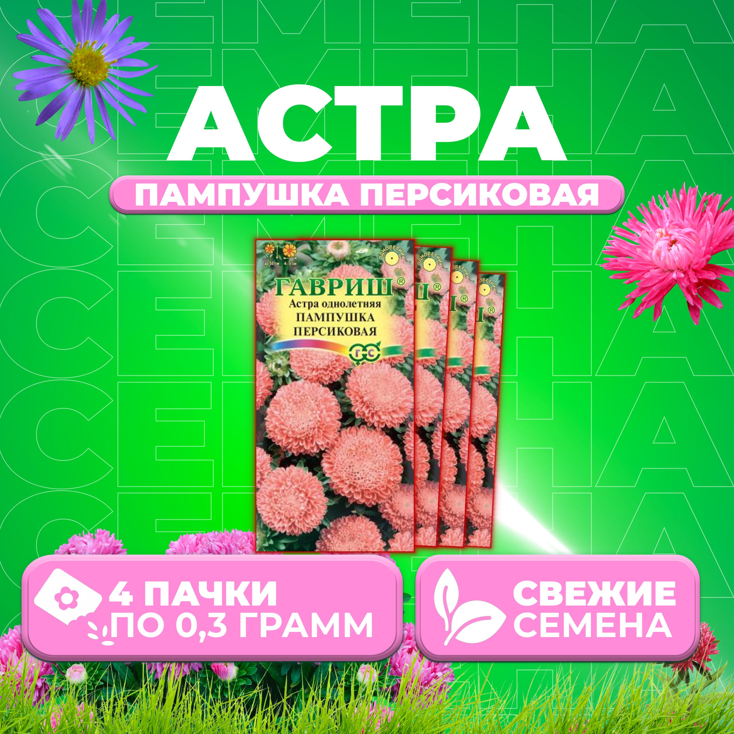 

Семена Астра Пампушка персиковая, помпонная, 0,3г, Гавриш, Цветочная коллекция (4 уп)
