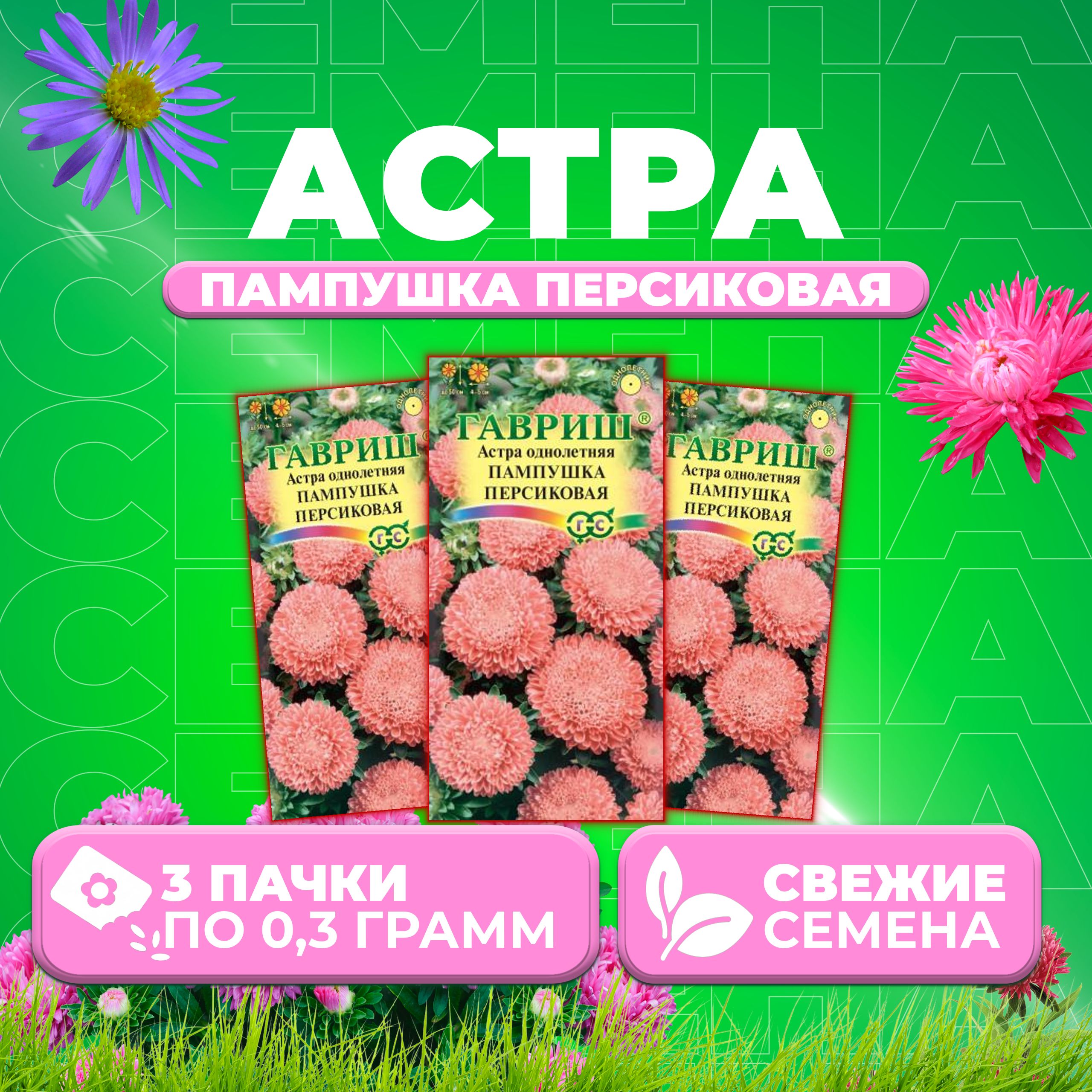 

Семена Астра Пампушка персиковая, помпонная, 0,3г, Гавриш, Цветочная коллекция (3 уп)