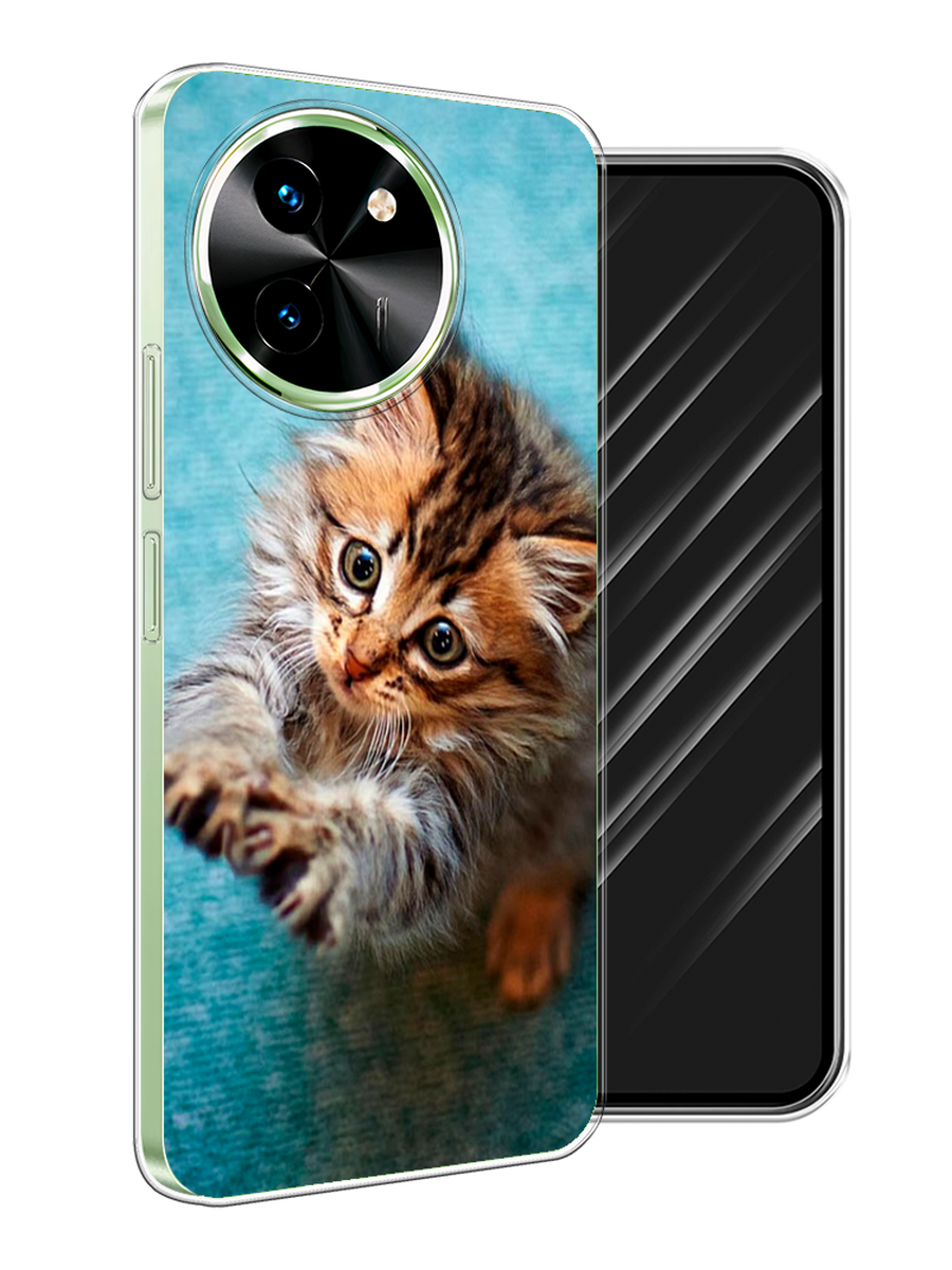 

Чехол Awog на Vivo T3x/Y38 5G "Котенок просит есть", Бирюзовый;коричневый;белый, 2610650-1