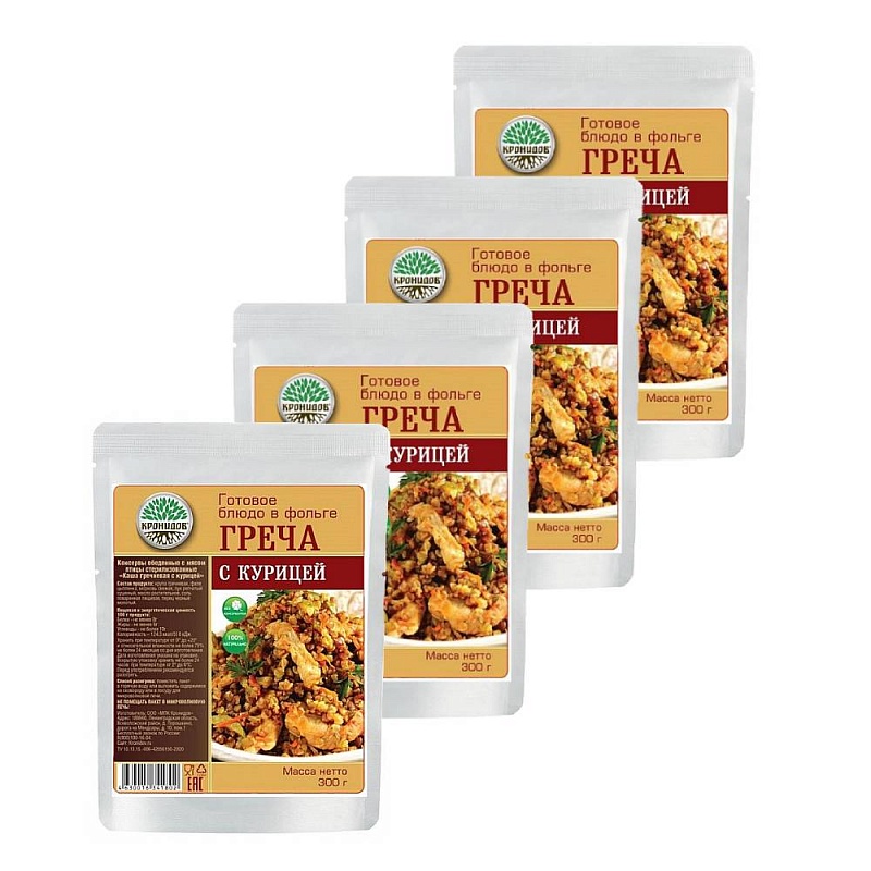 

Готовое блюдо "Каша гречневая с курицей" 300 г. (Кронидов) 4шт*300гр, 1.2кг