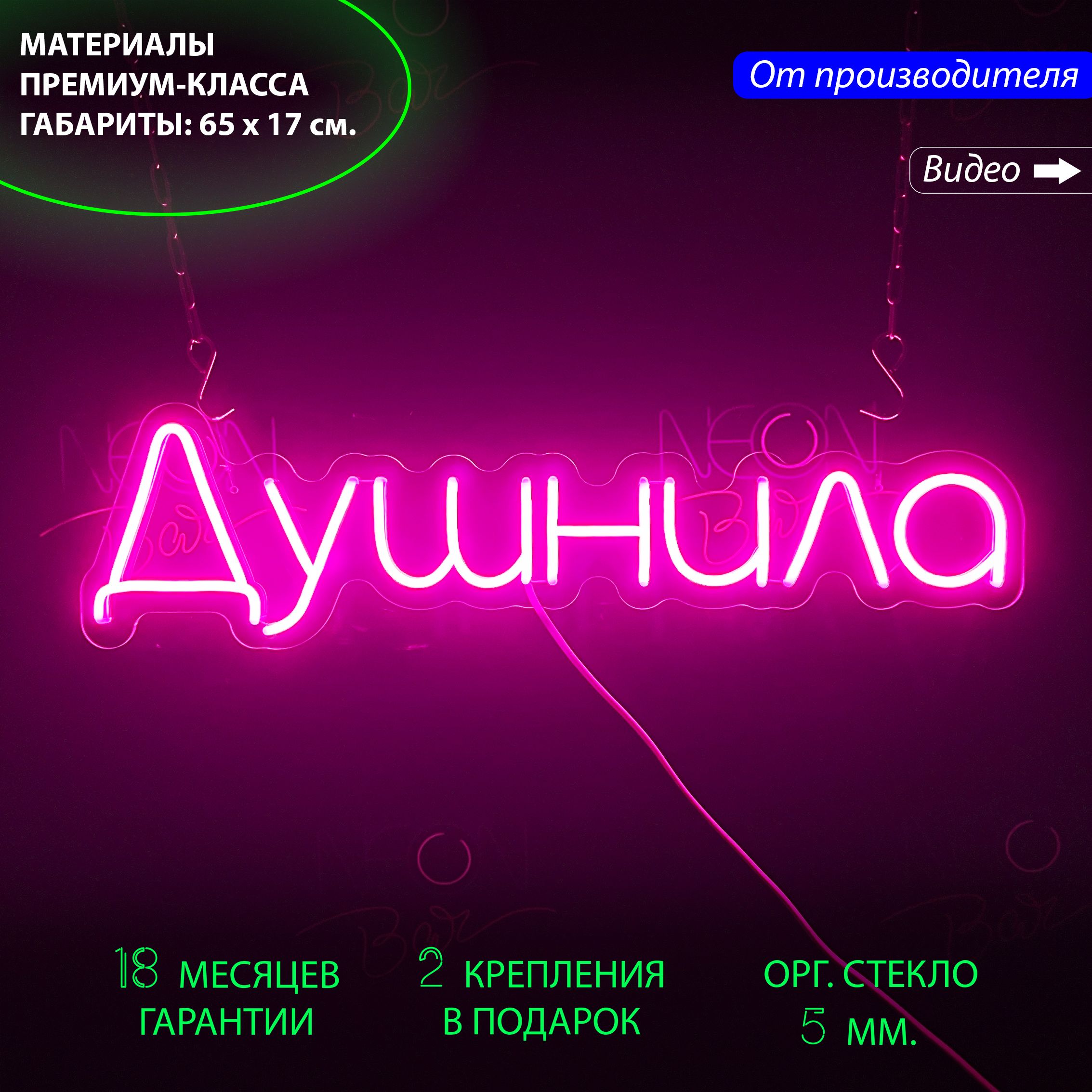 

Неоновый светильник / Настенная неоновая лампа, надпись "Душнила", для дома, 65 х 17 см., Душнила, 65 х 17 см.