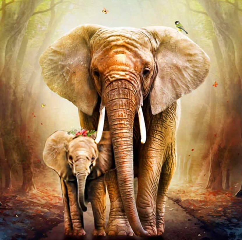 

Алмазная мозаика картина стразами Слон со слонёнком 00116946 15х20 см, Слон со слонёнком