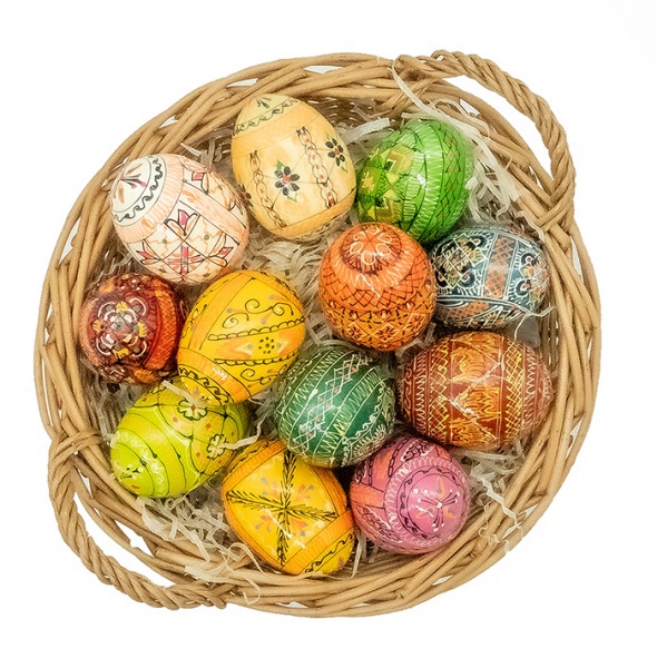 

Корзинка с деревянными яйцами 12шт - писанки