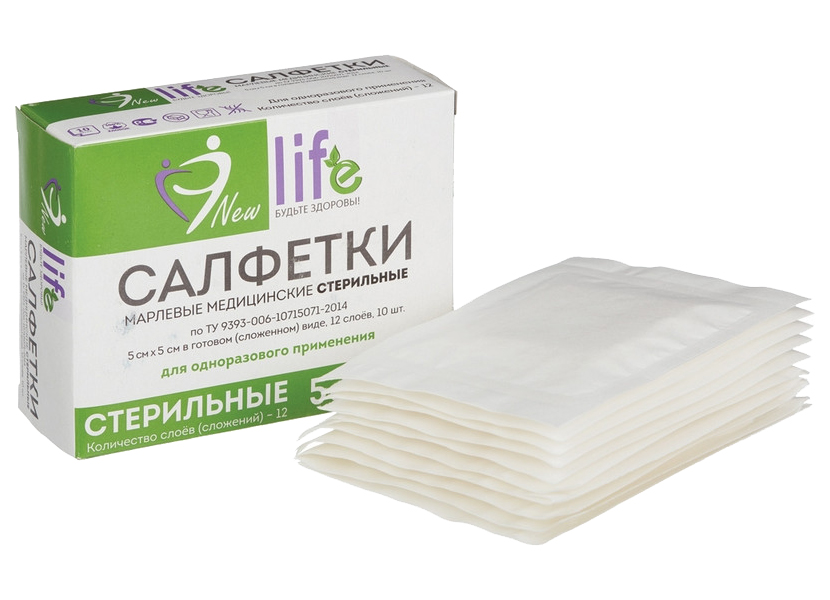 Салфетки стер 5х5см, 12-сл, пл 36г, 10шт LIFE, 3шт