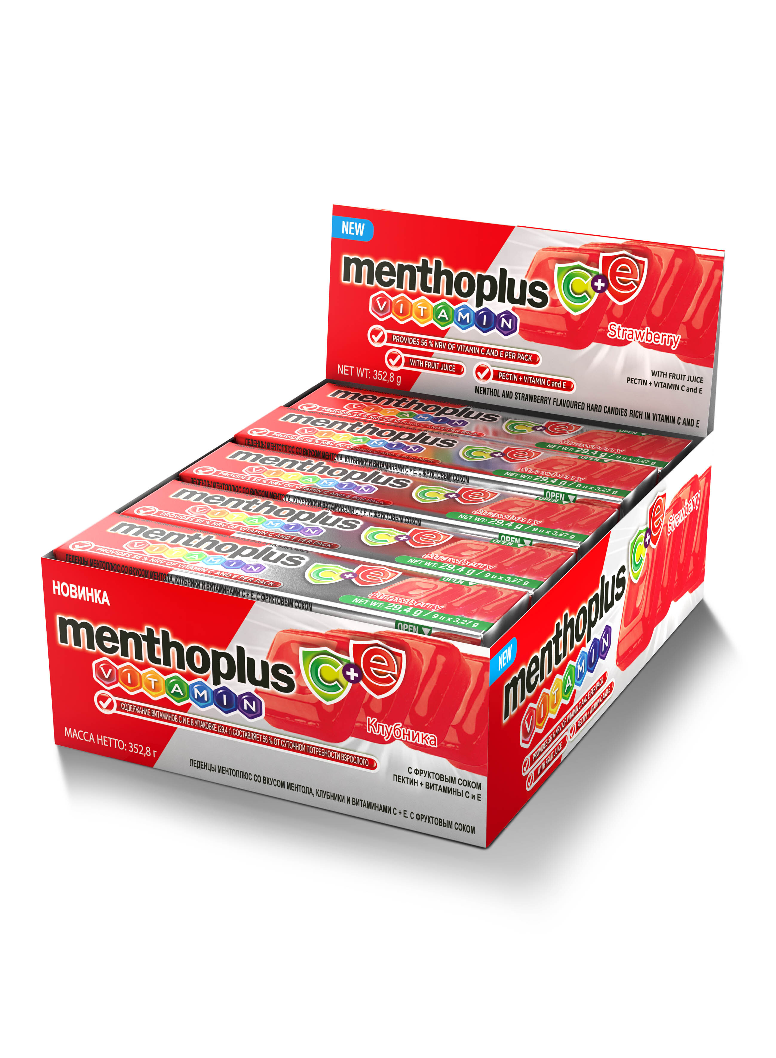 Леденцы Menthoplus Vitamin C+E с клубничным вкусом 29,4 г.