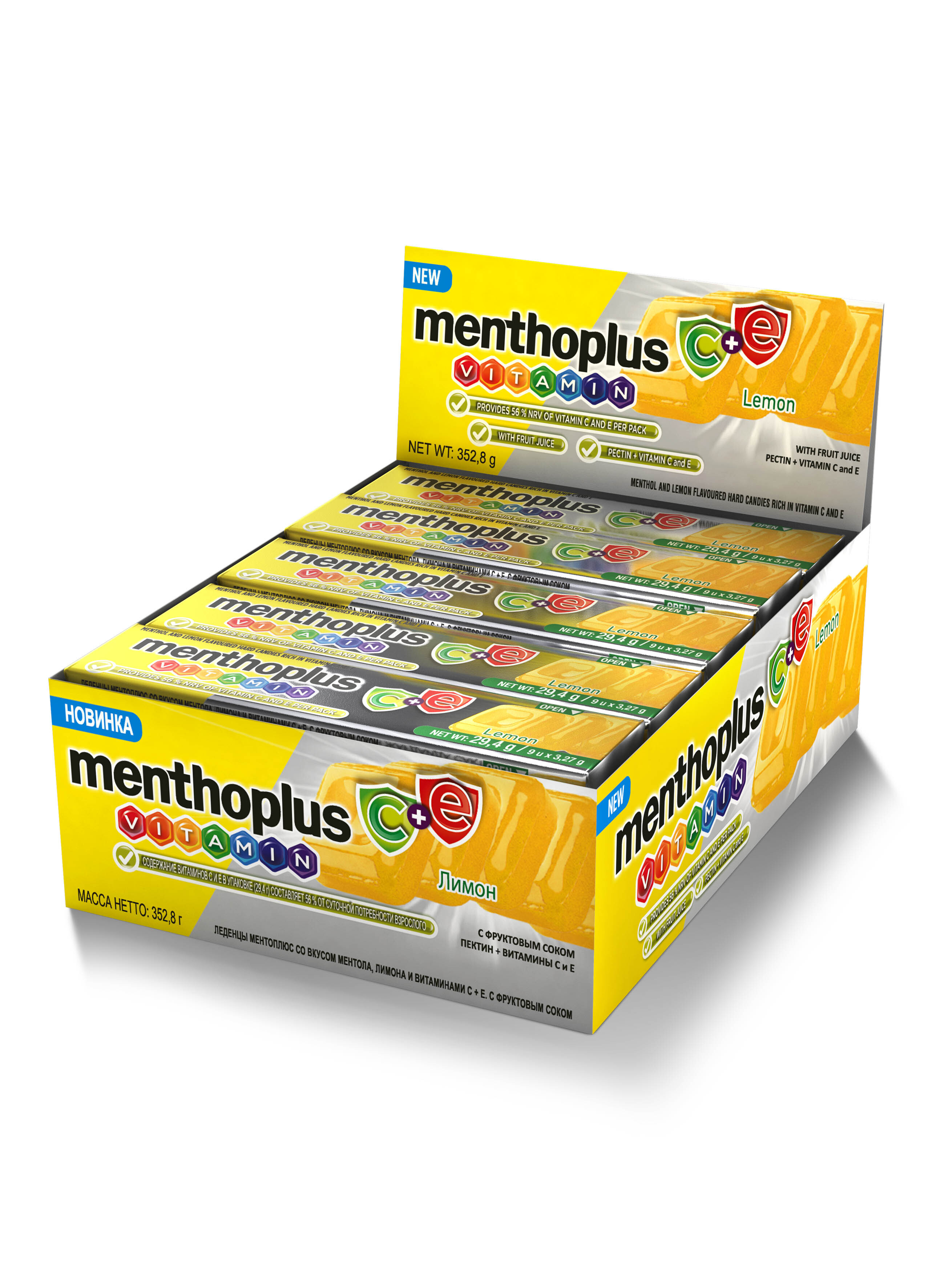 Леденцы Menthoplus Vitamin C+E с лимонным вкусом 29,4 г.