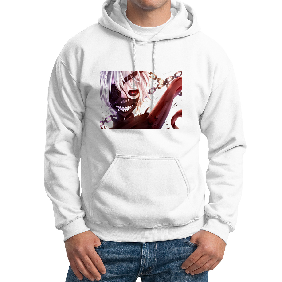 

Худи унисекс CoolPodarok Аниме Токийский Гуль повязка на глазу белое 58 RU, Белый, 8M042626