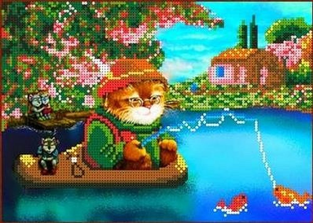 

Рисунок на ткани «Кот на рыбалке»