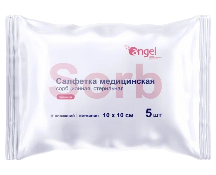 

Салфетки медицинская 10x10,5шт,8 сл. Angel, 5шт, Белый